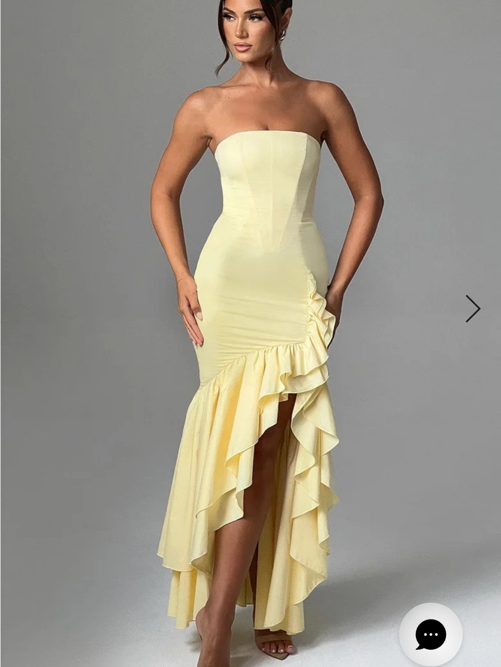 Strapless Ruffle High-Low Dress in Pale Yellow